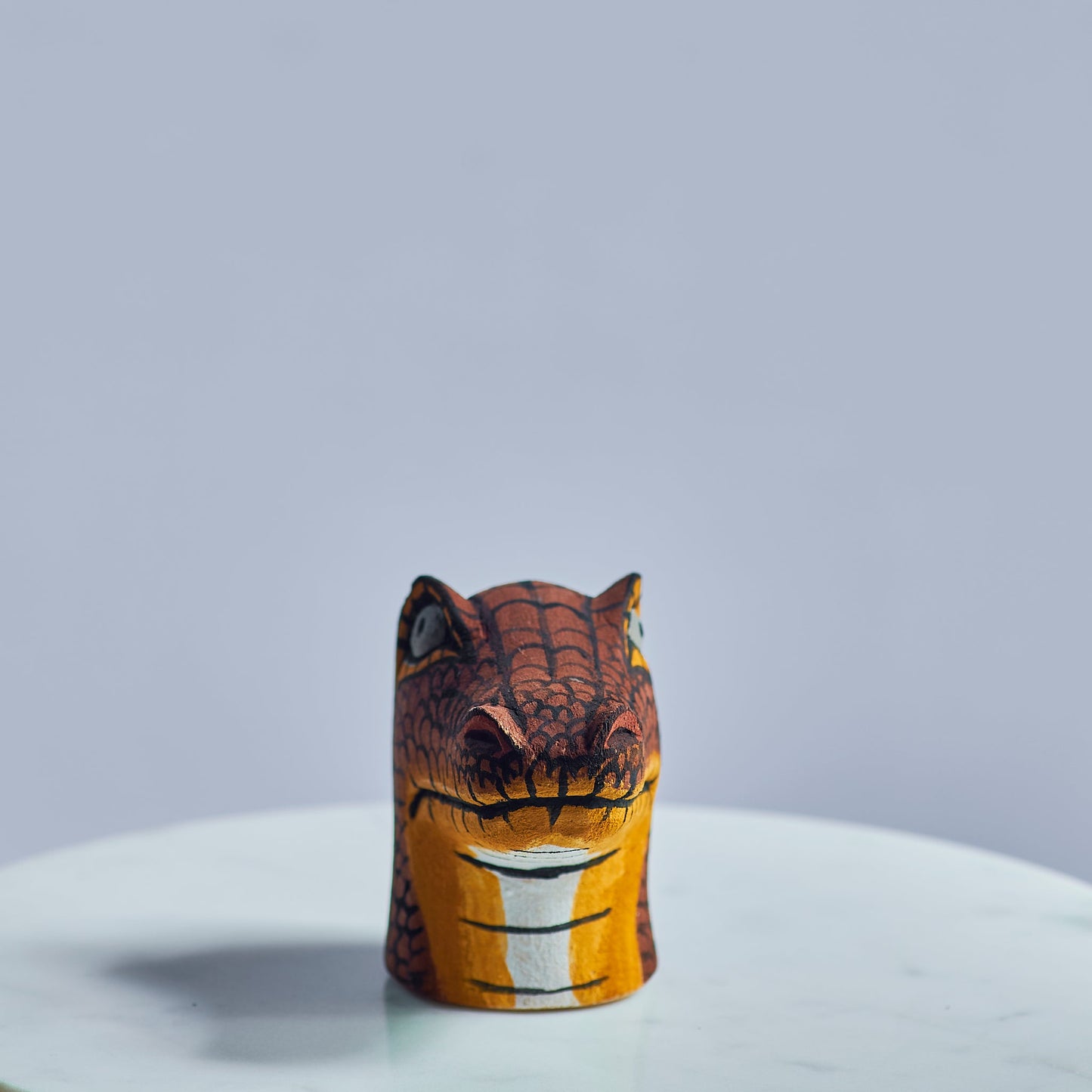 Handmade, hand carved wood, hand painted wooden animals. Tabletop decor, sit-about. Chané, Argentina. Alligator.