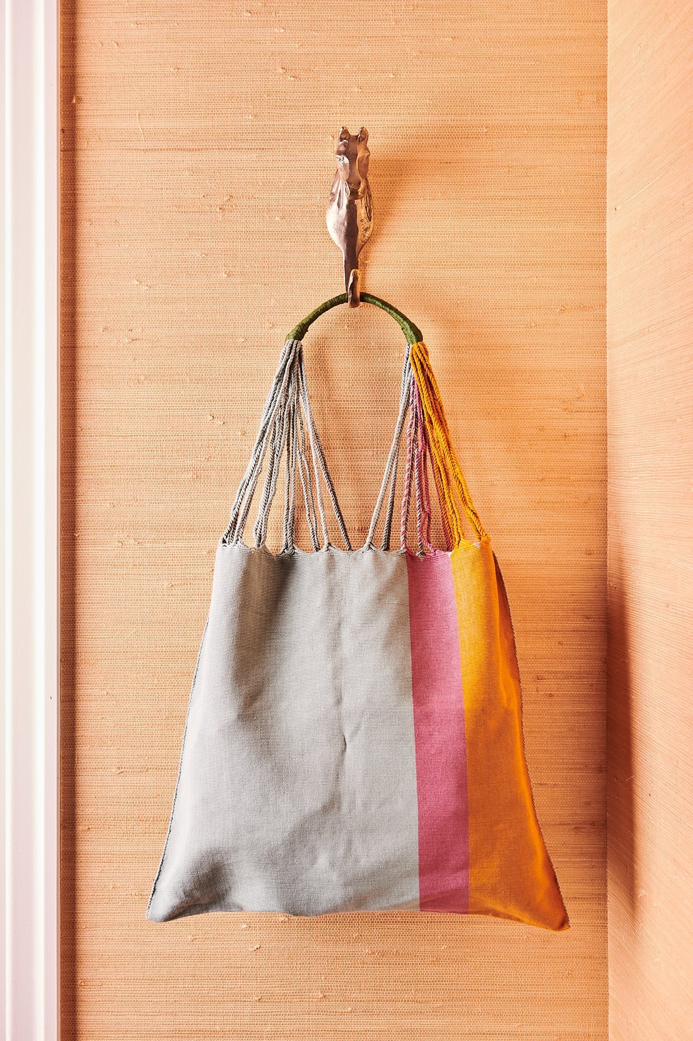 Handwoven Tote Bag is handmade in Mexico out of 100% cotton with bright, fun, colorful materials. Wear to make a unique statement.