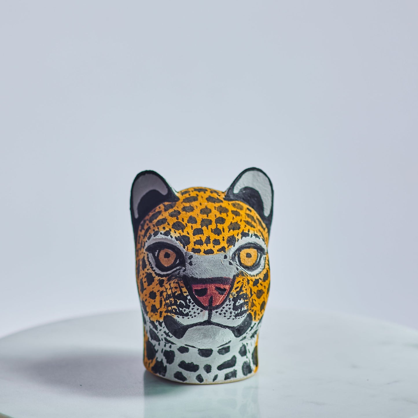 Handmade, hand carved wood, hand painted wooden animal heads. One-of-a-kind, unique tabletop decor, sit-about home décor. Artisan made from Chané artisans in Argentina. Jaguar.