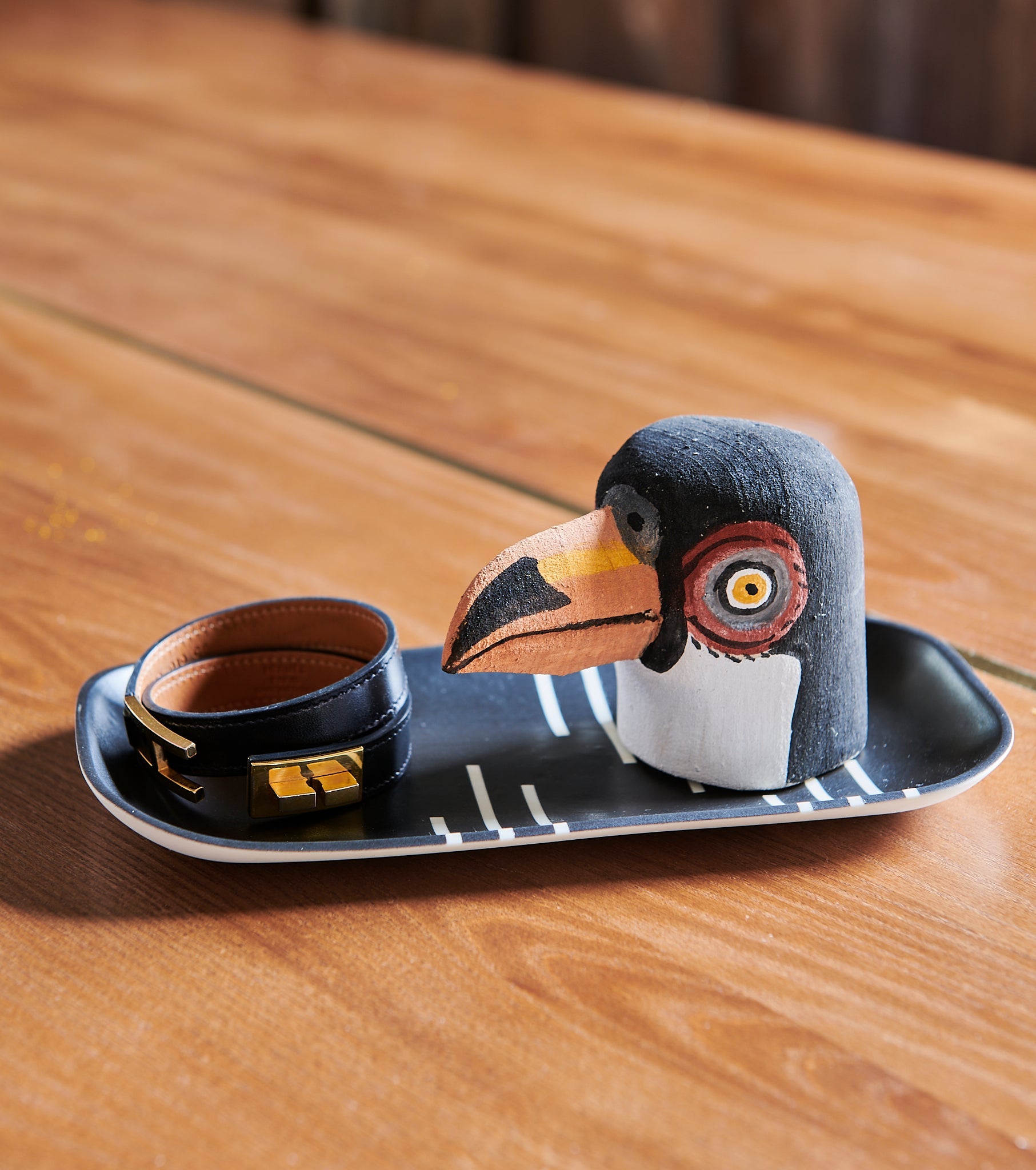 Handmade, hand carved wood, hand painted wooden animal heads. One-of-a-kind, unique tabletop decor, sit-about home décor. Artisan made from Chané artisans in Argentina. Toucan.