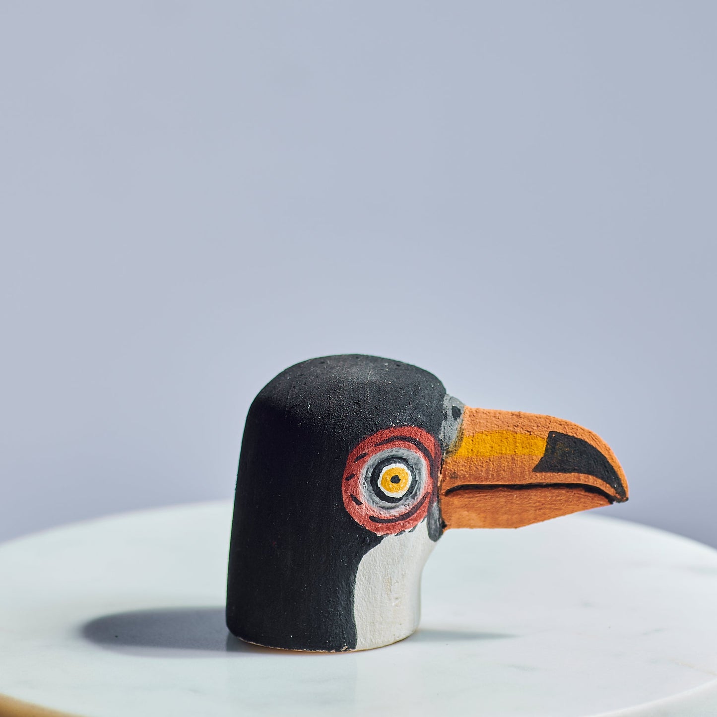 Handmade, hand carved wood, hand painted wooden animal heads. One-of-a-kind, unique tabletop decor, sit-about home décor. Artisan made from Chané artisans in Argentina. Toucan.