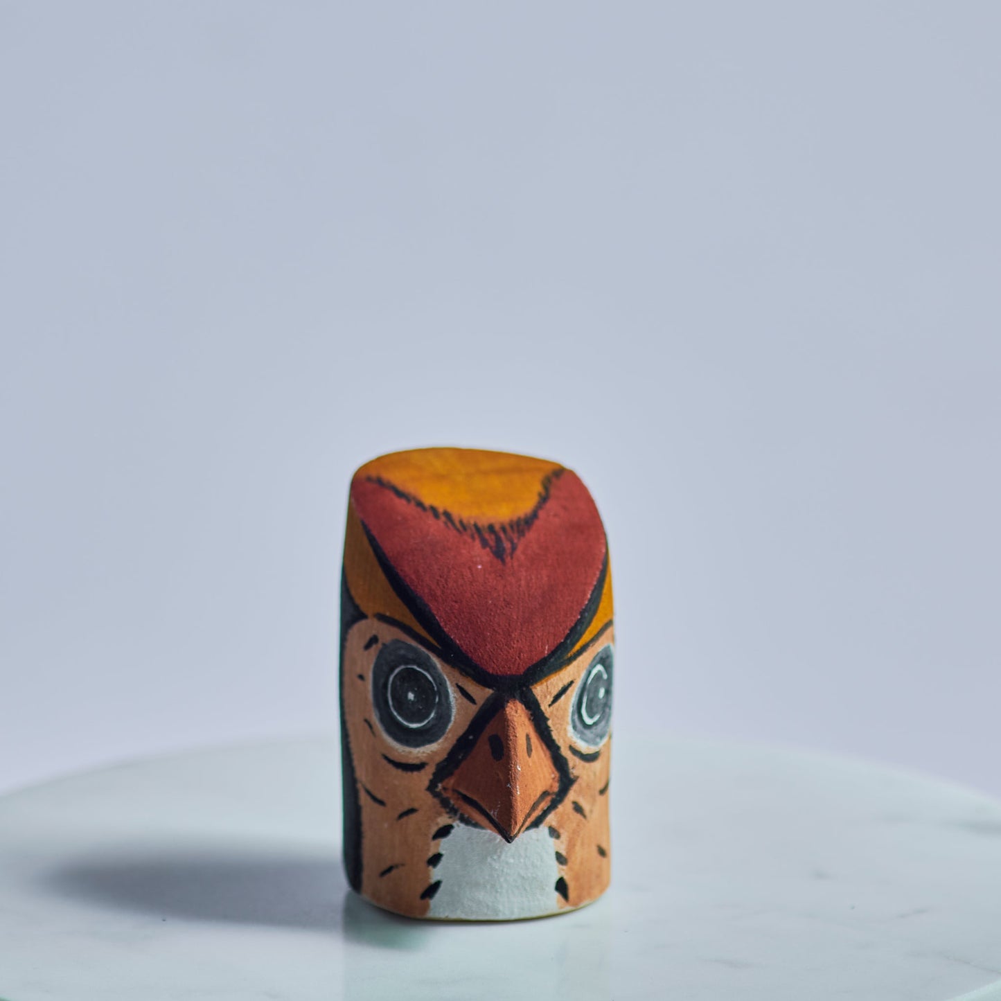 Handmade, hand carved wood, hand painted wooden animal heads. One-of-a-kind, unique tabletop decor, sit-about home décor. Artisan made from Chané artisans in Argentina. Woodpecker bird.