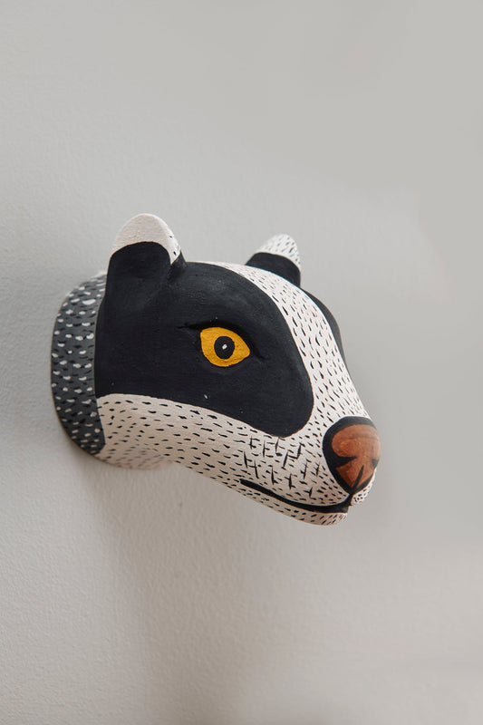 Handmade, hand carved wood, hand painted wooden animal head masks, artifact. One-of-a-kind, unique wall decor, sit-about home décor. Artisan made Chané mask in Argentina. Wild dog.